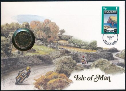 Man-sziget 2001. 10p Cu-Ni felbélyegzett borítékban, bélyegzéssel T:1 Isle of Man 2001. 10 Pence Cu-Ni in envelope with stamp and cancellation C:UNC