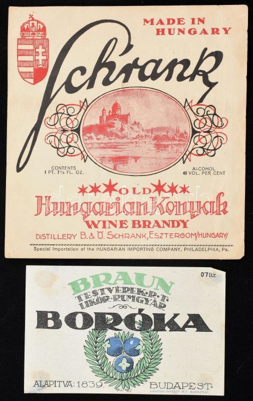 Braun, Schranz 2 db likőr címke