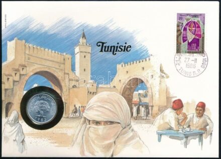 Tunézia 1983. 5M, felbélyegzett borítékban, bélyegzéssel, német nyelvű leírással T:1 Tunisia 1983. 5 Millim in envelope with stamp and cancellation, with German description C:UNC