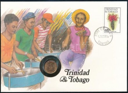 Trinidad és Tobago 1973. 1c Br 'A függetlenség 10. évfordulójára' érme felbélyegzett borítékban, bélyegzéssel, német nyelvű tájékoztatóval T:1- Trinidad and Tobago 1973. 1 Cent Br '10th Anniversary of Independence' coin in