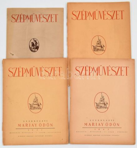 1941-1944 Szépművészet c. folyóirat 4 db száma, II. évf. 2., 8., 9. sz., V. évf. 4 sz., szerk.: Mariay Ödön. Bp., Kir. M. Egyetemi Nyomda. Papírkötésben, kissé sérült borítókkal.