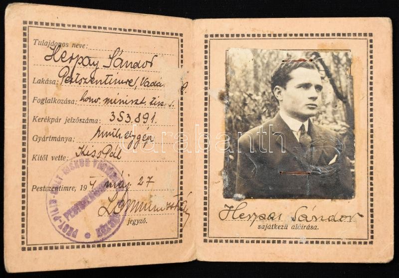 1940 Fényképes kerékpáros igazolvány