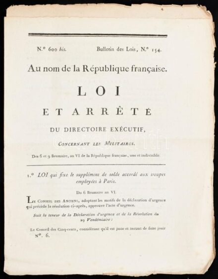 cca 1800 A francia köztársaság hivatalos közlönyének két száma. 8 p.