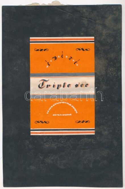 Triple sec reklám- vagy címketerv, 1930 körül. Tempera, kollázs, papír, kartonra kasírozva. Jelzés nélkül, feltehetően Galambos Margit (?-?) grafikus alkotása. 14x9 cm