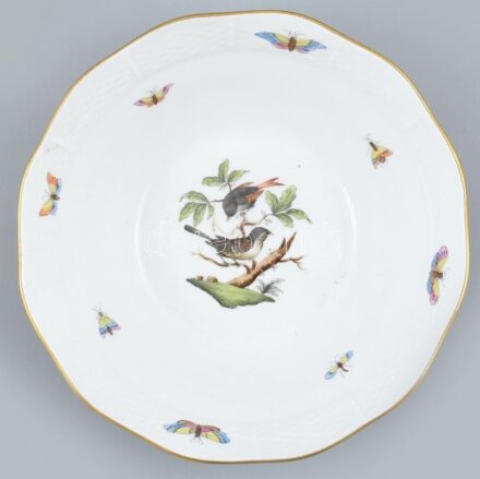 Herendi Rothschild mintás salátástál, kézzel festett, jelzett, kopott, d: 20 cm