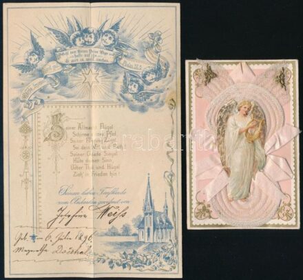 1896 Német nyelvű imalap díszes litho borítékban