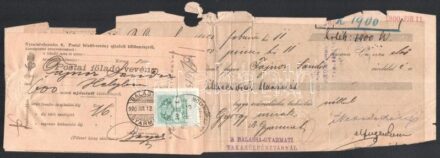 1900 Váltó feladóvevénnyel, 30f okmánybélyeggel, 'BALASSA / GYARMAT'