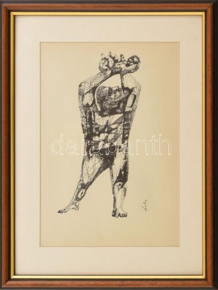Szalay Lajos (1909-1995): Alak. Ofszet nyomat, papír, jelzett a nyomaton, üvegezett fakeretben, 23×15,5 cm