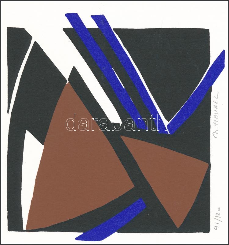 Nicole Haurez (1938-): Geometrikus kompozíció. Szitanyomat, karton, jelzett, számozott (91/120), 12x12 cm - Image 2