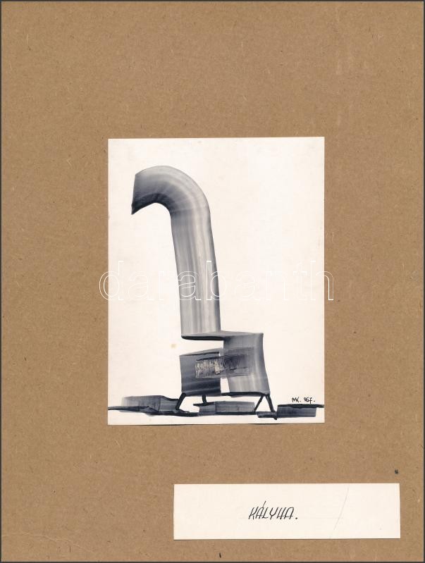 Milasovszky Kálmán (?-): Kályha, 1967. Vegyes technika, papír, jelzett, kartonra kasírozva, 14x10 cm