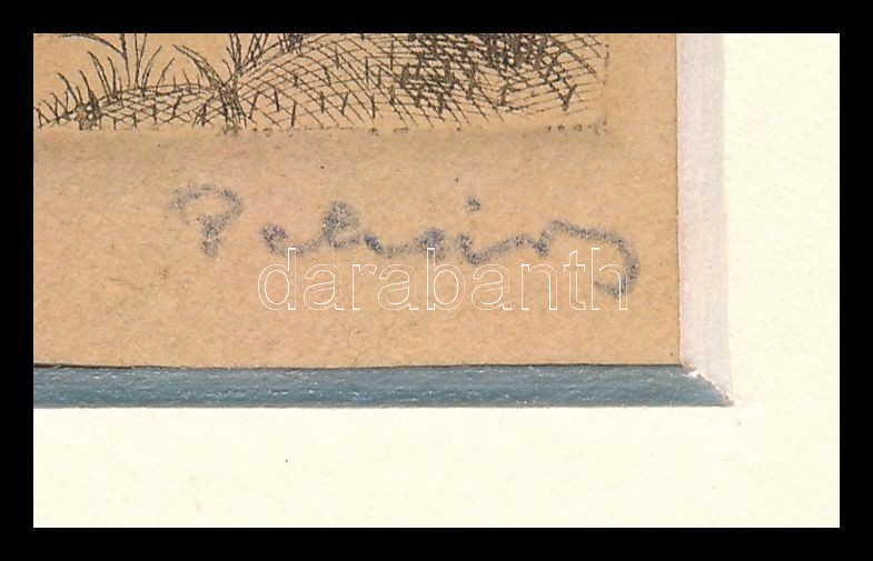 Pekáry István (1905-1981): Szamárháton. Rézkarc, akvarell, papír. Jelzett. Lap teteje foltos. Paszpartuban. 13,5x9,5 cm - Image 3