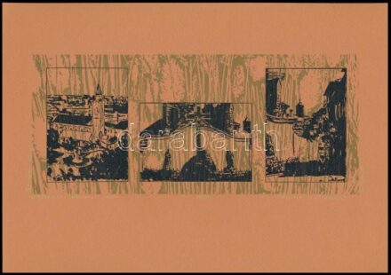 Mészáros Marianna (1963-): Barátok temploma, Kecskemét, Milleniumi sorozat 2., 2000. Szitanyomat, papír, jelzett, számozott (15/22), 11×25 cm