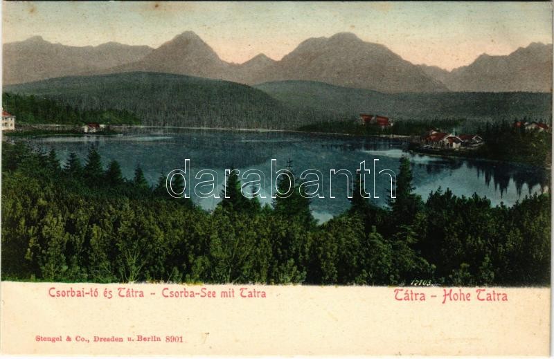 Tátra, Magas-Tátra, Vysoké Tatry; Csorba-tó és Tátra / Csorba-See mit Tatra / lake, mountains. Stengel & Co. (fl)