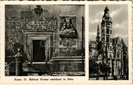 Kassa, Kosice; II. Rákóczi Ferenc emlékmű és a Dóm / Francis II Rákóczi monument, cathedral