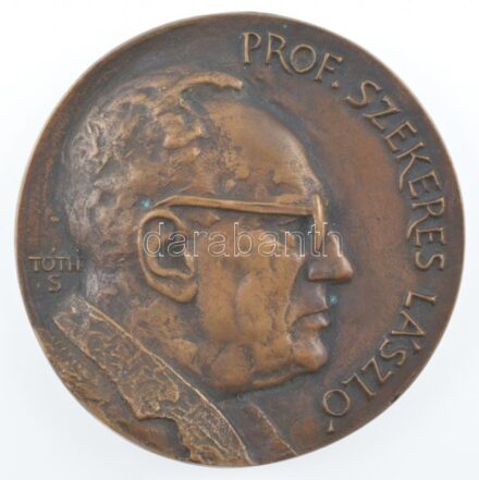 Tóth Sándor (1933-2019) 1991. 'Prof. Szekeres László / ALBERT SZENT-GYÖRGYI MEDICAL VNIVERSITY INSTITVTE OF PHARMACOLOGY - ANTIARRHYTHMICS ANTIANGINAL DRVGS CARDIOPROTECTION 1967-1991 SZEGED' kétoldalas, öntött bronz plakett (106mm) T:1-