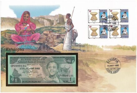 Etiópia 1976. 1B, felbélyegzett borítékban, bélyegzéssel T:1 Ethiopia 1976. 1 Birr in envelope with stamp and cancellation C:UNC