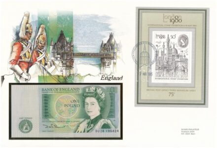 Nagy-Britannia / Anglia 1981-1984. 1P felbélyegzett borítékban, bélyegzéssel T:I Great Britain / England 1981-1984. 1 Pound in envelope with stamp and cancellation C:UNC
