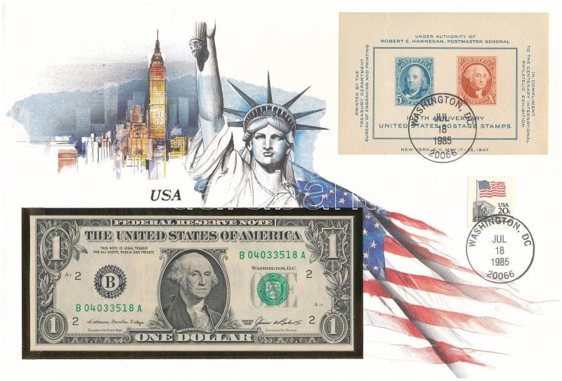 Amerikai Egyesült Államok 1985. 1$ felbélyegzett borítékban, bélyegzéssel T:I USA 1985. 1 Dollar in envelope with stamp and cancellation C:UNC