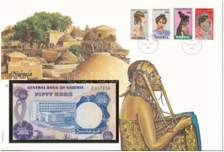 Nigéria 1983. 50K felbélyegzett borítékban, bélyegzéssel T:I Nigeria 1983. 50 Kobo in envelope with stamp and cancellation C:UNC
