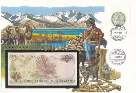 Új-Zéland 1985-1989. 1$ borítékban, alkalmi bélyeggel és bélyegzéssel T:I New Zealand 1985-1989. 1 Dollar in envelope with stamps and cancellations C:UNC