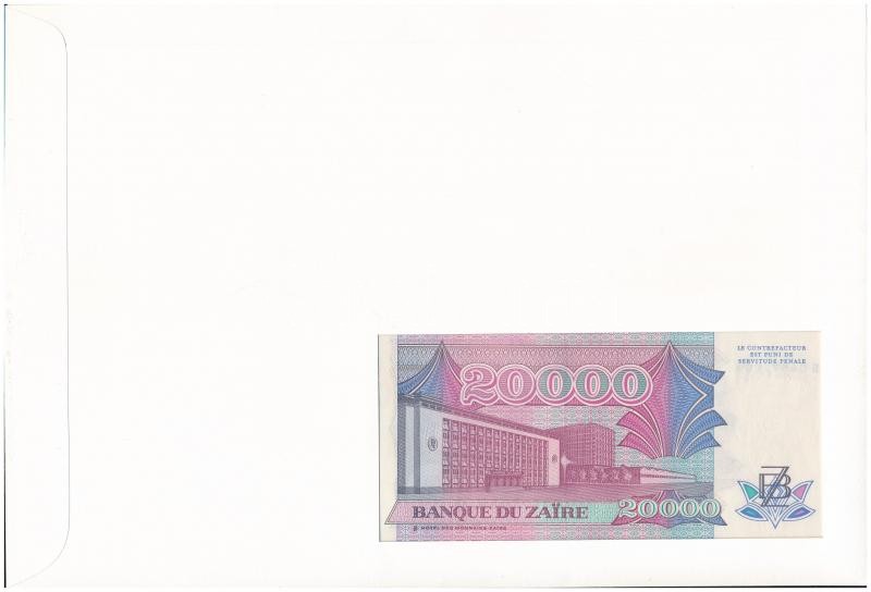 Zaire 1991. 20.000Z felbélyegzett borítékban, bélyegzéssel T:I Zaire 1991. 20.000 Zaires in envelope with stamp and cancellation C:UNC - Image 2