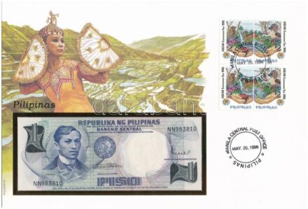Fülöp-szigetek 1969. 1P felbélyegzett borítékban, bélyegzéssel T:I Philippines 1969. 1 Piso in envelope with stamp and cancellation C:UNC