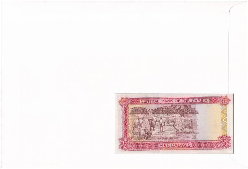 Gambia 1991-1995. 5D felbélyegzett borítékban, bélyegzéssel T:1 Gambia 1991-1995. 5 Dalasis in envelope with stamp and cancellation C:UNC - Image 2