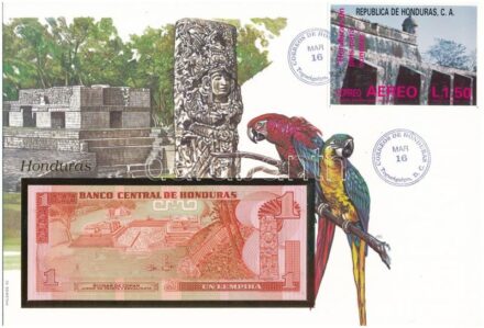 Honduras 1989. 1L felbélyegzett borítékban, bélyegzéssel T:I Honduras 1989. 1 Lempira in envelope with stamp and cancellation C:UNC
