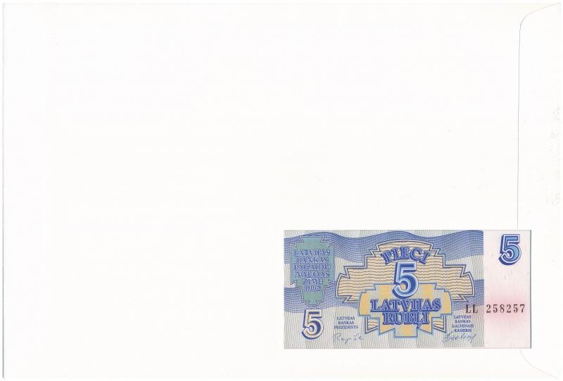 Lettország 1992. 5R felbélyegzett borítékban, bélyegzéssel T:I Latvia 1992. 5 Rublis in envelope with stamp and cancellation C:UNC - Image 2