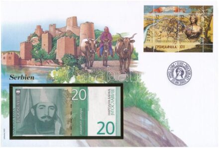 Szerbia 2000. 20D felbélyegzett borítékban, bélyegzéssel T:1 Serbia 2000. 20 Dinara in envelope with stamp and cancellation C:UNC