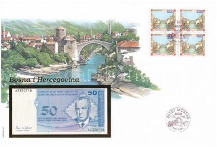 Bosznia-Hercegovina 1998. 50p felbélyegzett borítékban, bélyegzéssel T:1 Bosnia-Herzegovina 1998. 50 Pfengia in envelope with stamp and cancellation C:UNC