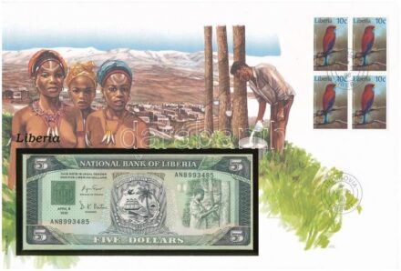 Libéria 1991. 5$ felbélyegzett borítékban, bélyegzéssel T:I Liberia 1991. 5 Dollars in envelope with stamp and cancellation C:UNC