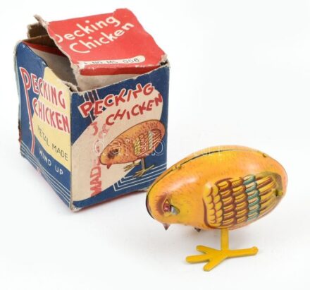 Peking chicken fém lemezjáték, felhúzható, eredeti, sérült dobozában. 5 cm