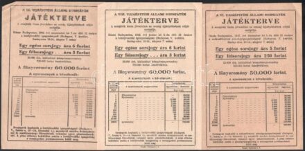 1947 Újjáépítési állami sorsjáték játékterve 3 db reklám nyomtatvány