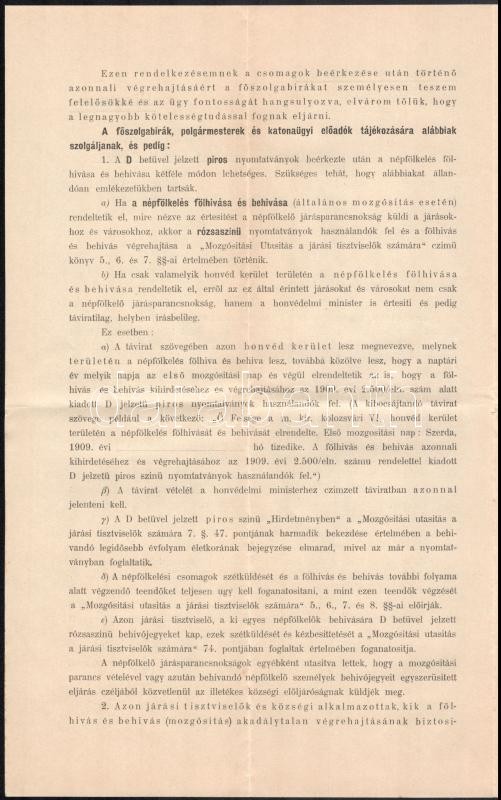 1909 Jékelfalussy honvédelmi miniszer bizalmas felhívása a honvéd kerületekhez, esetleges háború esetére foganatosítandó intézkedésekről. Behívási rend, nyomtatványok 4 p. - Image 2