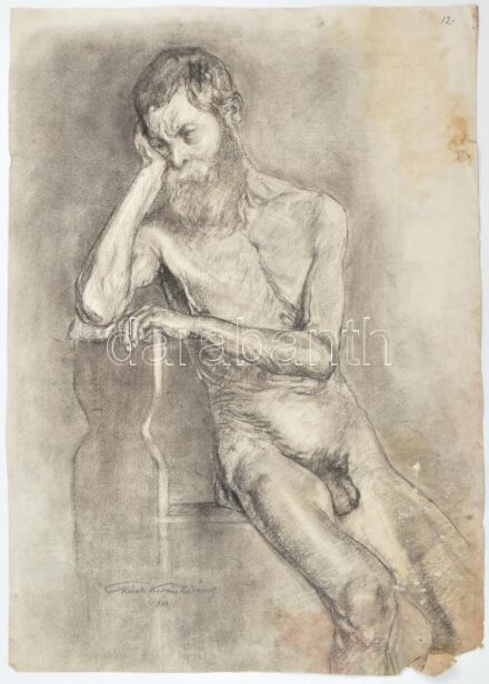 Kézdi-Kovács Lóránt (1897-1916): Akt, 1913. Szén, papír, jelezve balra lent. Sérült, kissé foltos. Proveniencia: Kézdi-Kovács László (1864-1942) festőművész és műkritikus gyűjteményében és hagyatékában. 56×40 cm.