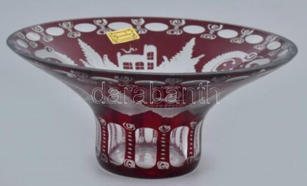 Egermann kínálótál, szelén pácolt, csiszolt üveg, etikettel jelzett, hibátlan, d: 20 cm