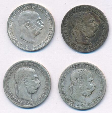 Ausztria 1893-1915. 1K Ag 'I. Ferenc József' (4xklf) T:2-3 patina, kis ph Austria 1893-1915. 1 Corona Ag 'Franz Joseph I' (4xdiff) C:XF-F patina, small edge error Krause KM#2804,2820