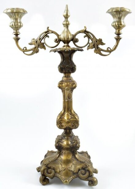 Madárfejes gyertyatartó, alpakka, kopott, apróbb sérülésekkel, jelzés nélkül, m: 41 cm