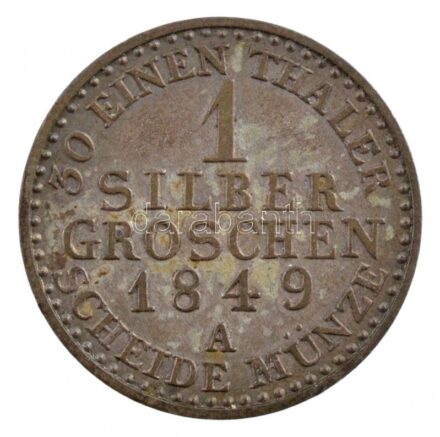 Német Államok / Poroszország 1849A 1gr Ag 'IV. Frigyes Vilmos' T:2,2- patina, kis karc German States / Prussia 1849A 1 Groschen Ag 'Friedrich Wilhelm IV' C:XF,VF patina, small scratch Krause KM#435