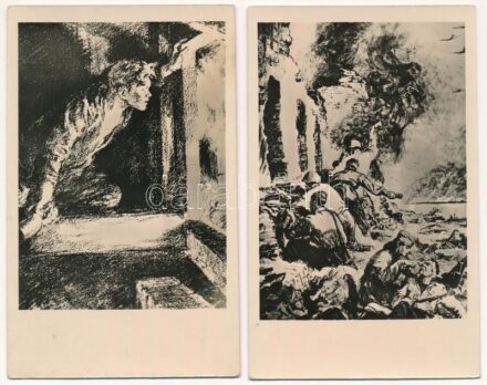 SZOVJET GRAFIKA - 4 db régi képeslap / SOVIET GRAPHICS - 4 pre-1950 postcards