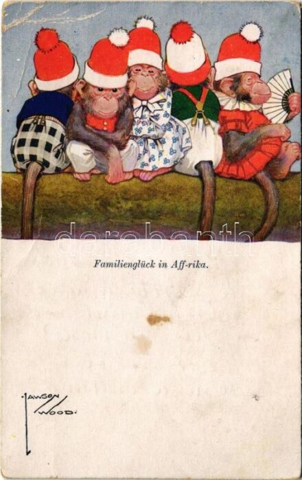 Familienglück in Aff-rika / African racist humour. Wohlgemuth & Lissner No. 2507. Primus-Postkarte s: Lawson Wood (EB)