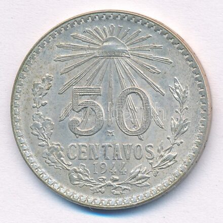 Mexikó 1944. 50c Ag T:2,2- patina Mexico 1944. 50 Centavos Ag C:XF,VF patina Krause KM#447
