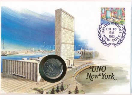 Amerikai Egyesült Államok / 'ENSZ New York' 1980. 1$ Cu-Ni 'Susan B. Anthony' felbélyegzett borítékban, bélyegzéssel, német nyelvű leírással T:1 patina USA / 'UNO New York' 1980. 1 Dollar Cu-Ni 'Susan B. Anthony' in envelope with stamp