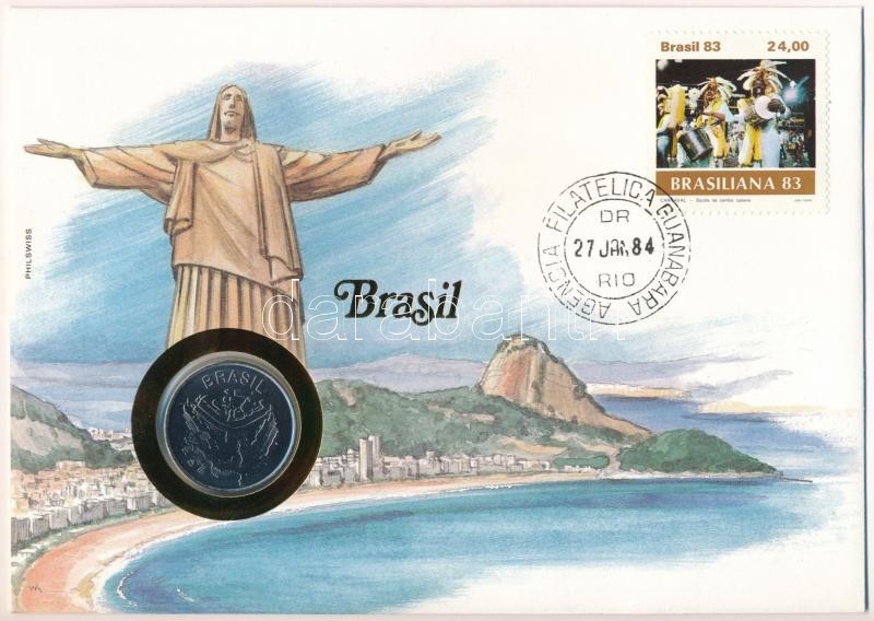 Brazília 1984. 50C acél felbélyegzett borítékban, bélyegzéssel, német nyelvű tájékoztatóval T:1 Brasil 1984. 50 Cruzeiros steel in envelope with stamp, cancellation and a prospectus in german C:UNC