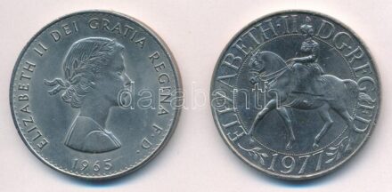 Nagy-Britannia 1965. 1C Cu-Ni 'II. Erzsébet / Churchill' + 1977. 25p Cu-Ni 'Ezüst Jubileum - II. Erzsébet' T:1-,2 United Kingdom 1965. 1 Crown Cu-Ni 'Elizabeth II / Churchill' + 1977. 25 New Pence Cu-Ni 'Silver Jubilee - Elizabeth II'