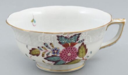 Herendi Apponyi Color mintás teás csésze, alj nélkül, kézzel festett porcelán, jelzett, hibátlan, m: 5 cm, d: 10,5 cm