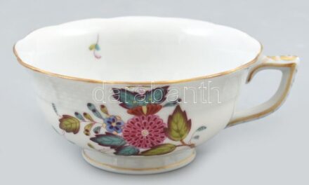Herendi Apponyi Color mintás teás csésze, alj nélkül, kézzel festett porcelán, jelzett, hibátlan, m: 5 cm, d: 10,5 cm