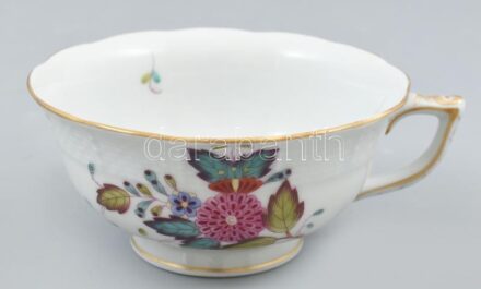 Herendi Apponyi Color mintás teás csésze, alj nélkül, kézzel festett porcelán, jelzett, hibátlan, m: 5 cm, d: 10,5 cm