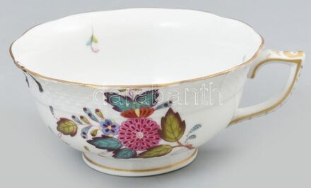 Herendi Apponyi Color mintás teás csésze, alj nélkül, kézzel festett porcelán, jelzett, repedt, m: 5 cm, d: 10,5 cm